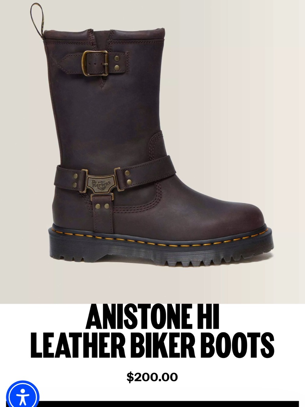 Dr. Martens Dark Brown Leather Anistone Hi Leather Biker Boots